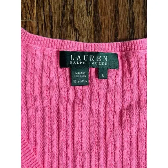 Lauren Ralph Lauren Sweater Womens Large Pink Cable Knit Classic Fit Preppy NWT